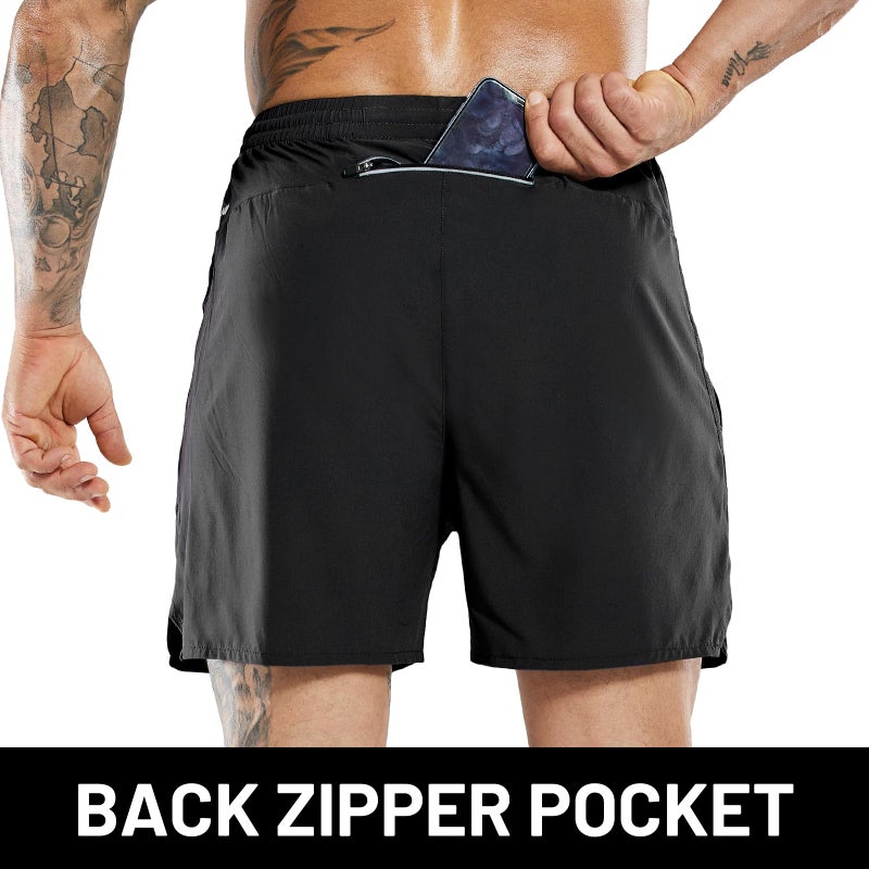 MIER Men's Lightweight Running Shorts Quick Dry Gym Sports Shorts with Zipper Pockets,Black,M - Image 2